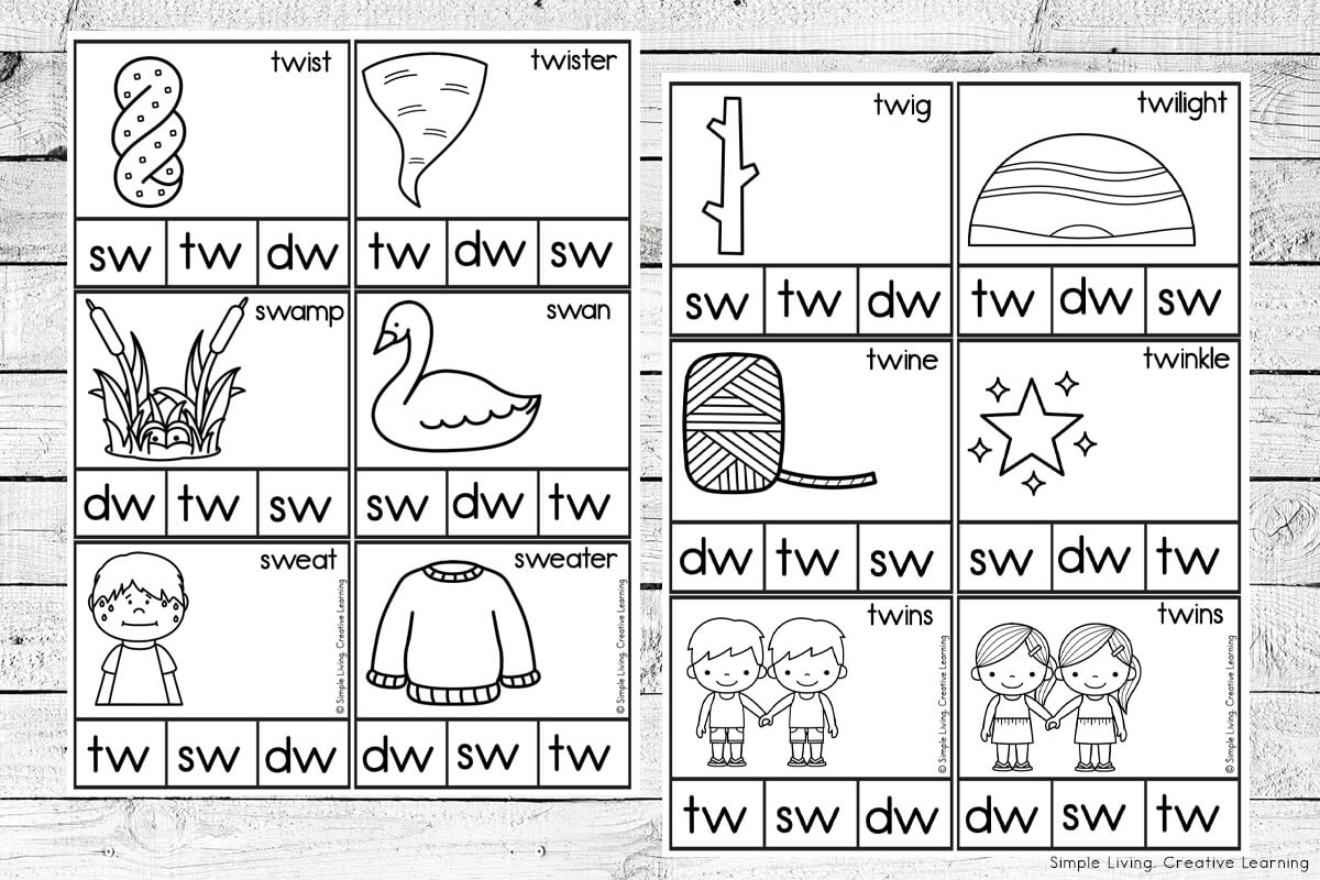 DW & TW Beginning Blend Clip Cards pictures of black and white cards