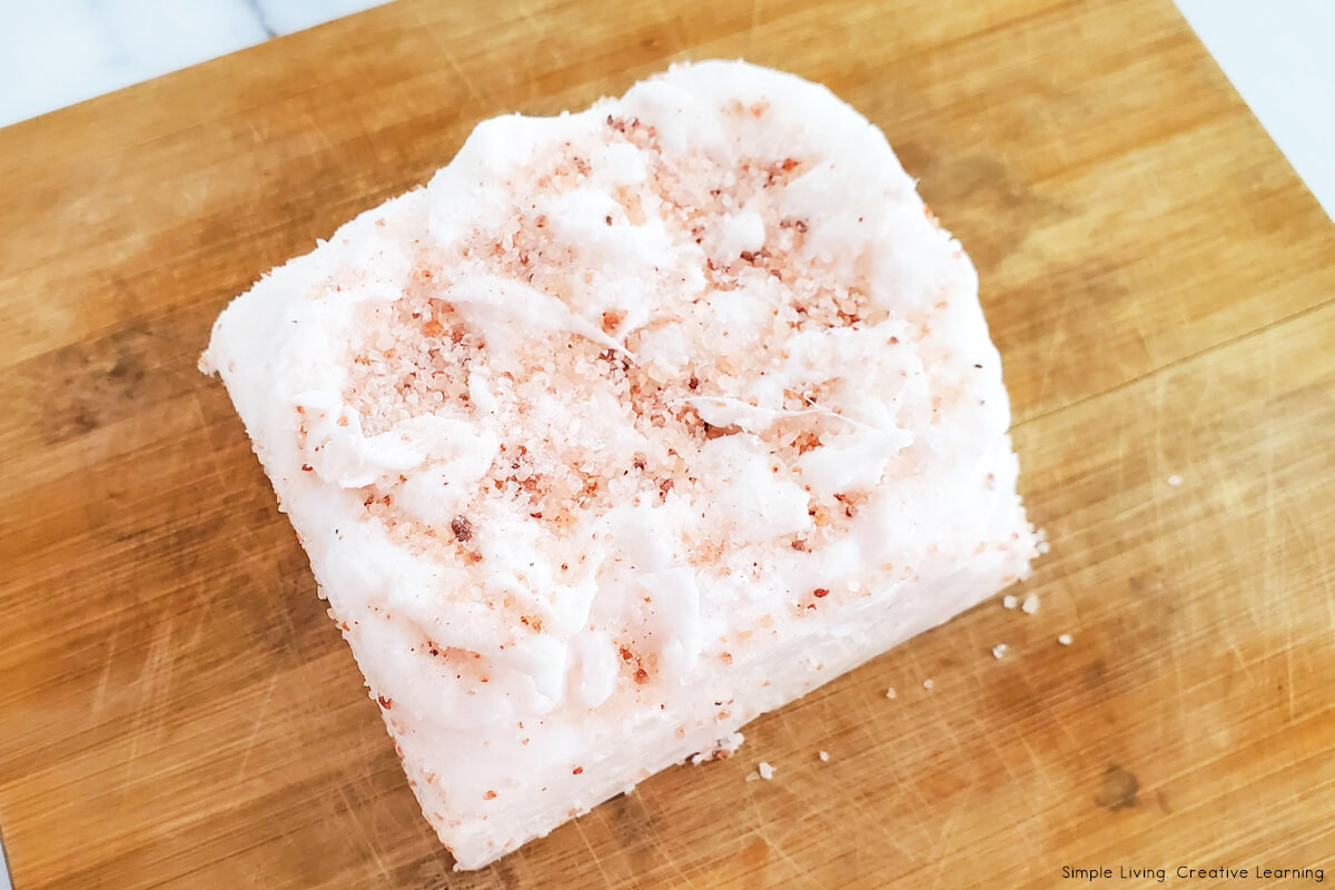 Exfoliating Himalayan Pink Salt Soap Bars pouring into mould remove from mould