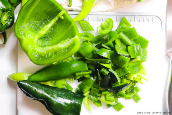 Green Pepper Jelly cutting peppers and capsicum