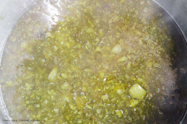 Green Pepper Jelly nearly cooked