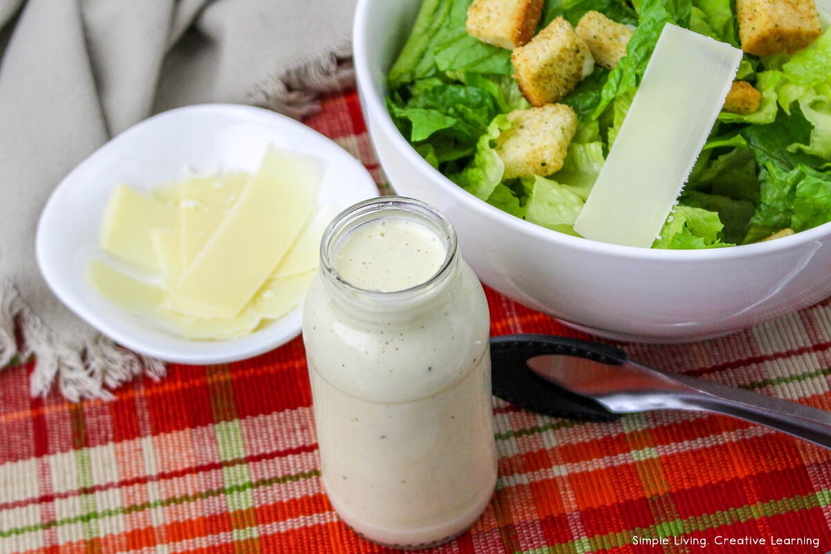 Easy Homemade Caesar Salad Dressing in a jar