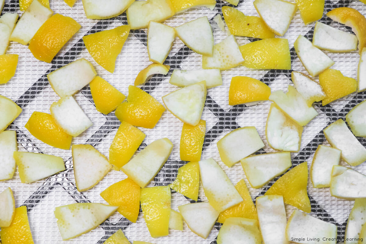 How to Dehydrate Lemon Peels and make Lemon Powder - lemon peels on tray