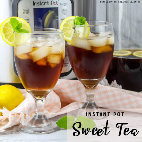 Instant Pot Sweet Tea in a glass jar with lemon slices