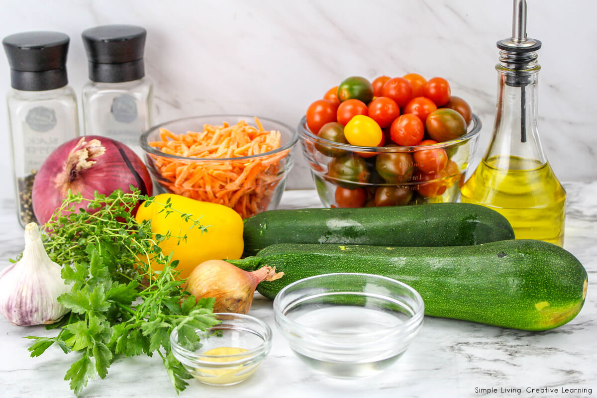 Marinated Zucchini Tomato Salad ingredients