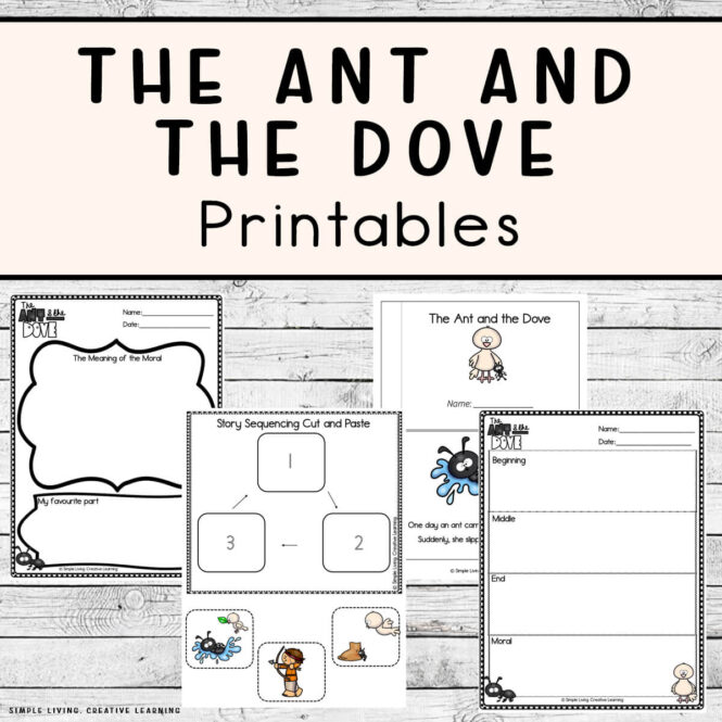 The Ant and the Dove Printables four pages