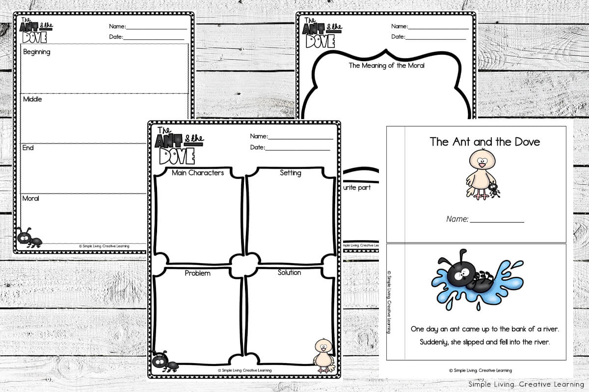 The Ant and the Dove Printables story pages