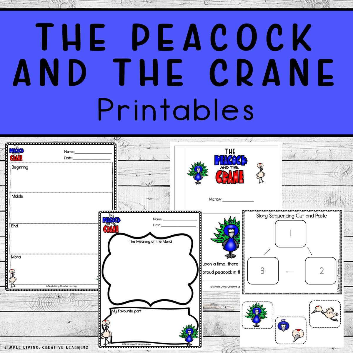 The Peacock and the Crane Printables - four pages