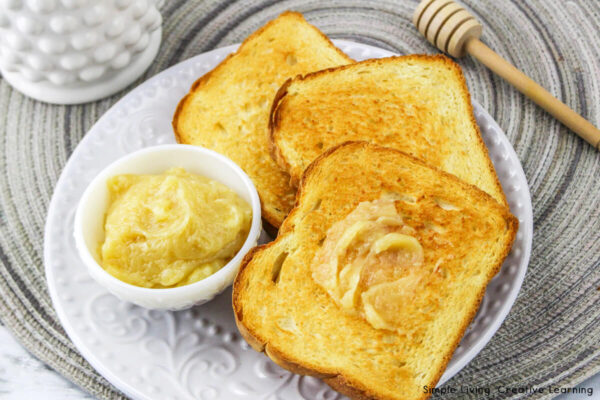 Homemade Honey Butter in a bowl with toast