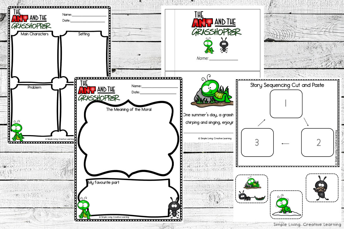 The Ant and the Grasshopper Printables story pages