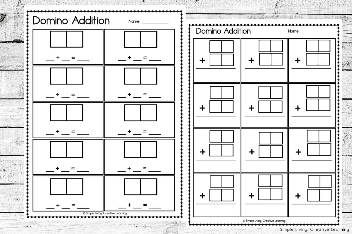 Domino Addition Worksheets two blank pages