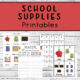 School Supplies Printables four pages