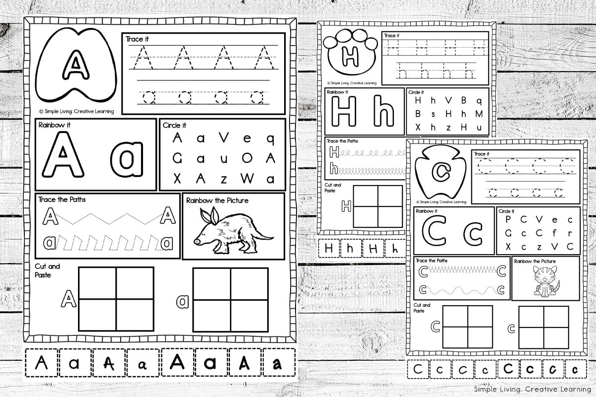 Animal Alphabet Worksheets three pages