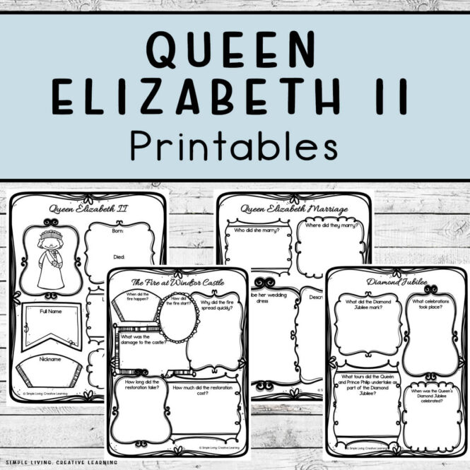 Queen Elizabeth II Printables four pages