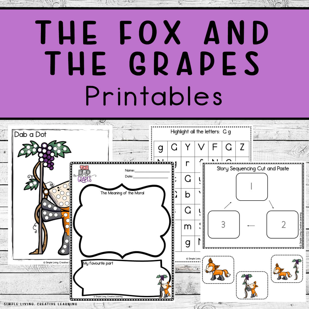 The Fox and the Grapes Printables four pages