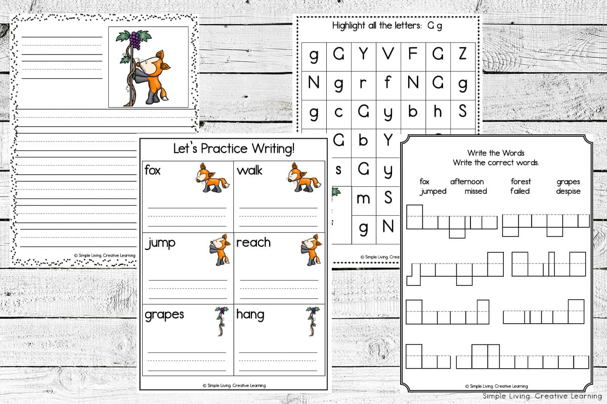 The Fox and the Grapes Printables literacy pages