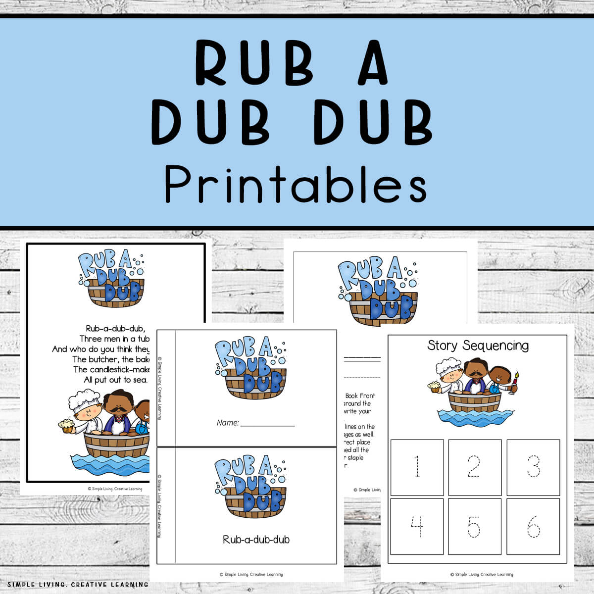 Rub a Dub Dub Printables four pages