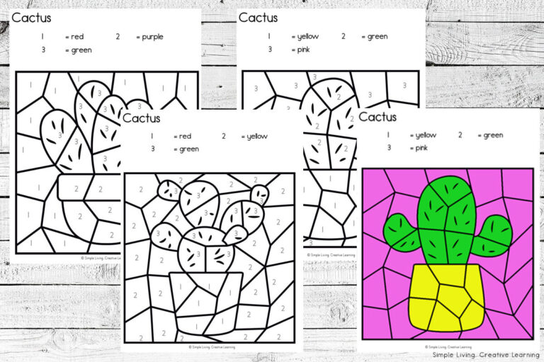 Cactus Colour By Code Worksheets - Simple Living. Creative Learning