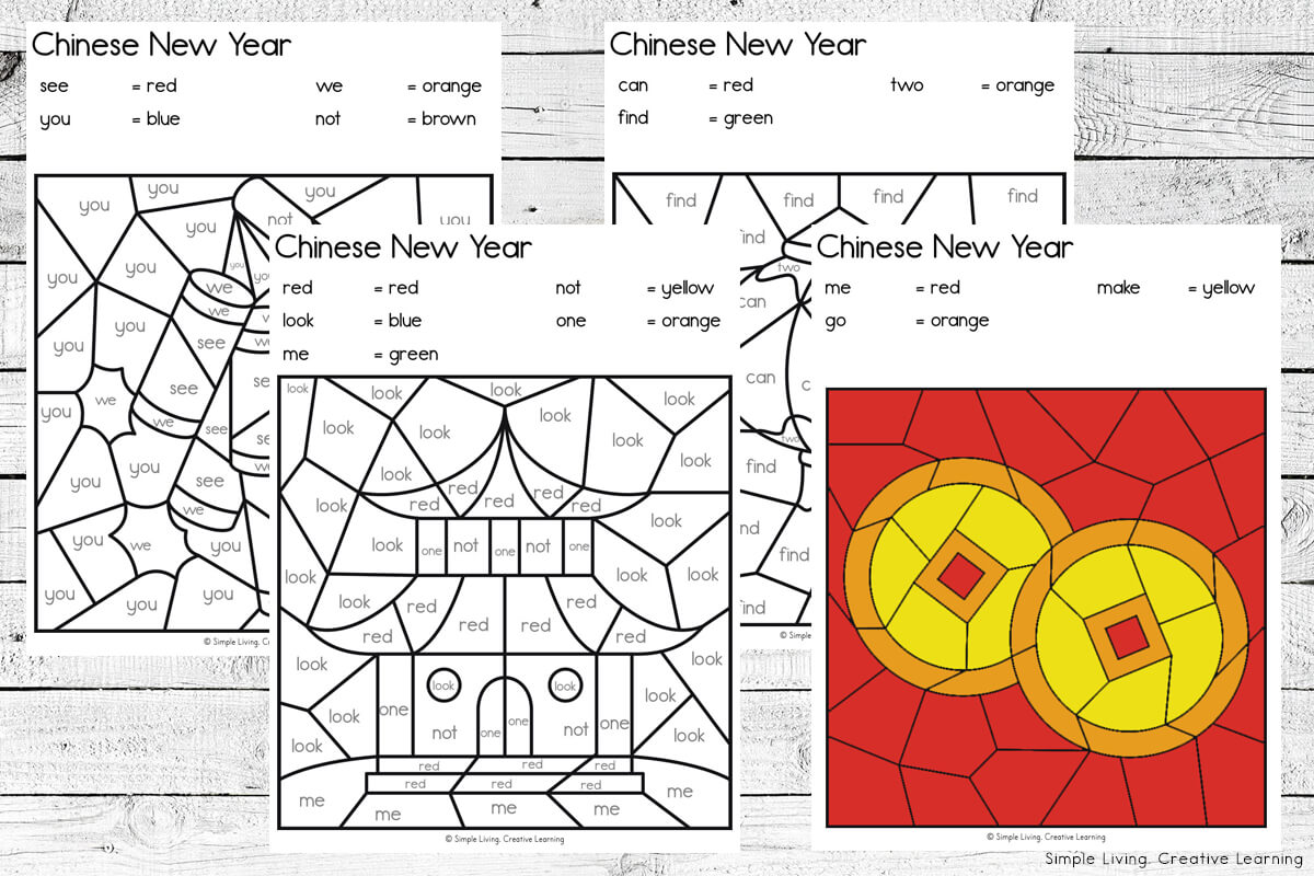 Chinese New Year Colour By Code Worksheets four pages