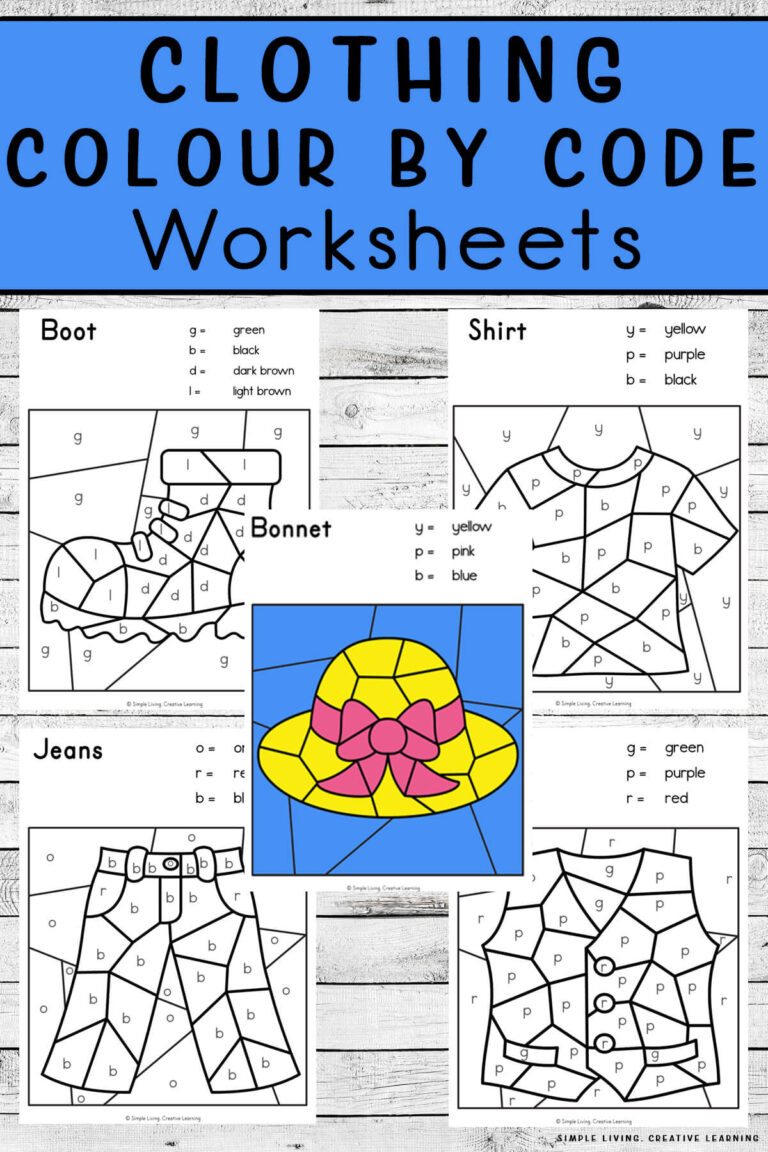 Clothing Colour By Code Worksheets - Simple Living. Creative Learning