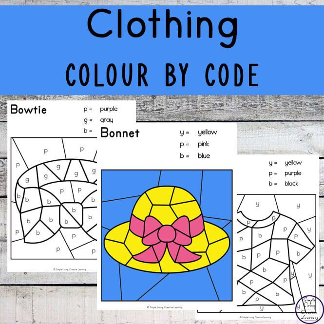 Clothing Colour By Code Worksheets three pages one coloured in