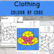 Clothing Colour By Code Worksheets three pages one coloured in