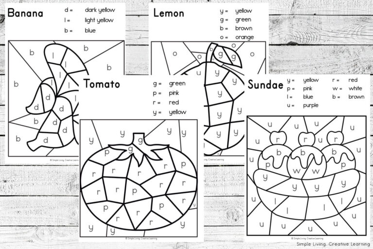 Food Colour By Code Worksheets - Simple Living. Creative Learning