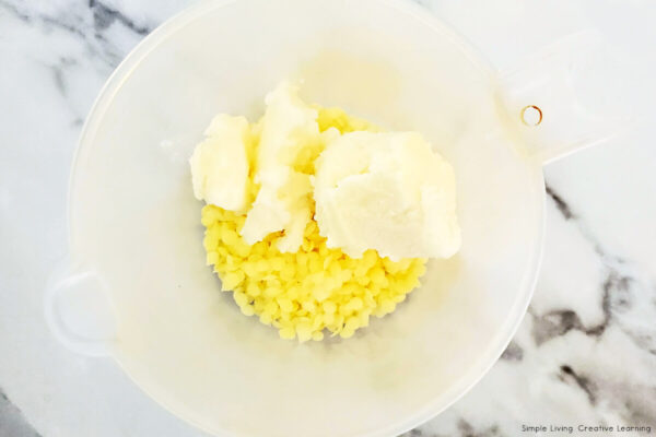 Snowflake Lotion Bars 3 ingredients in a bowl