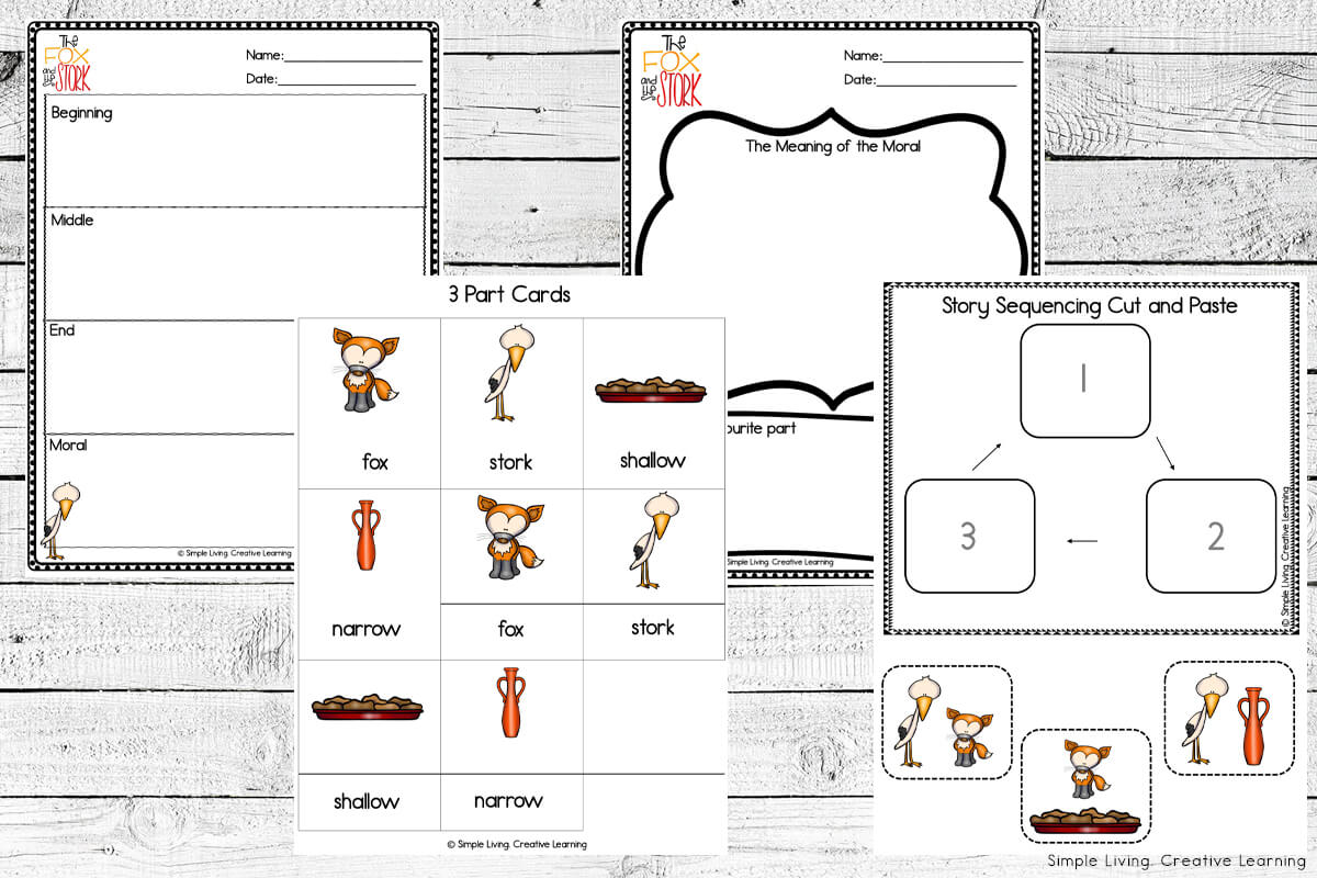 The Fox and the Stork Printables story pages