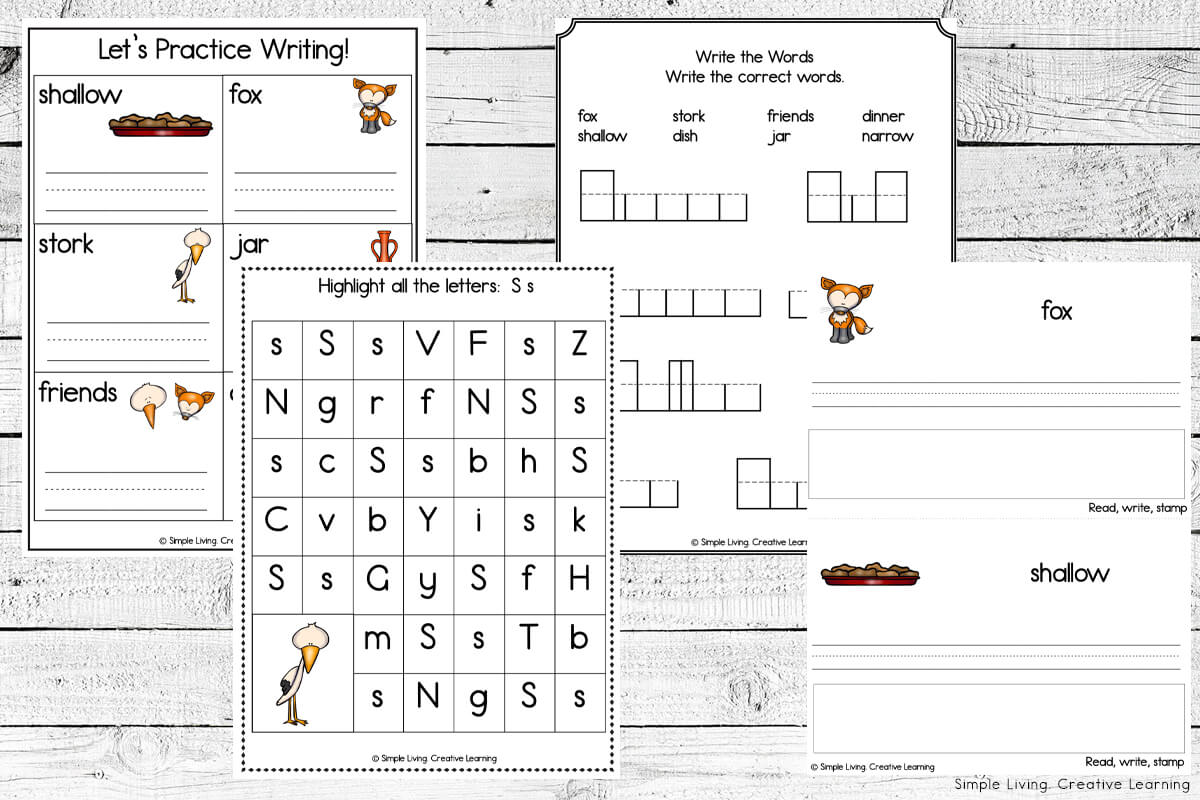 The Fox and the Stork Printables literacy pages