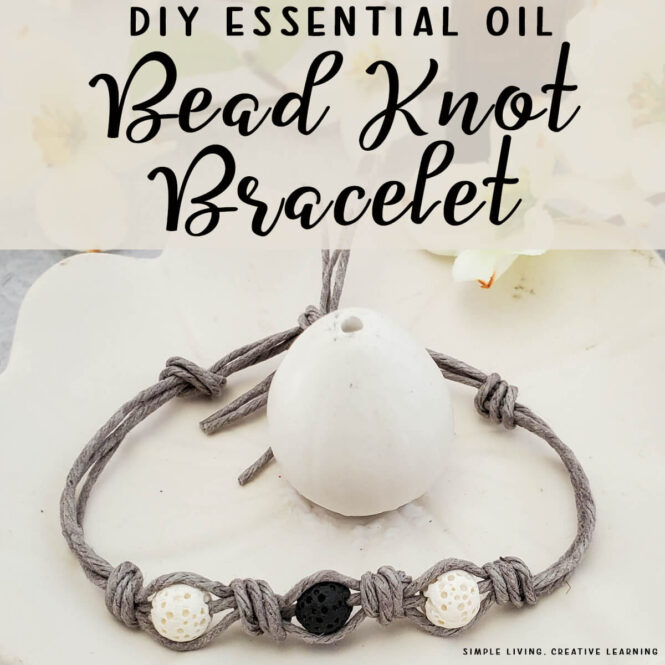 DIY Essential Oil Bead Knot Bracelet on a plate