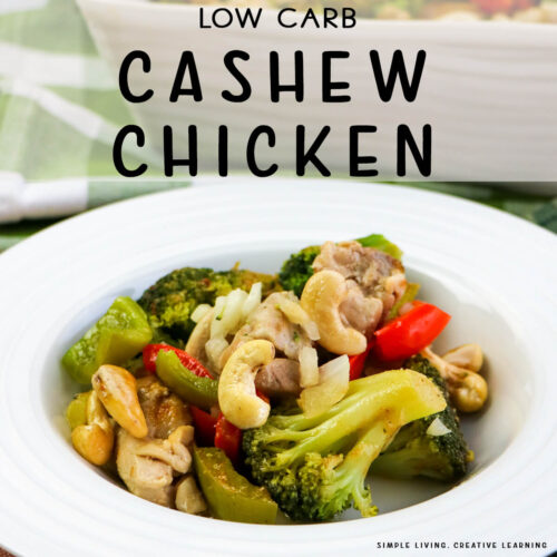 Low Carb Cashew Chicken in a white bowl