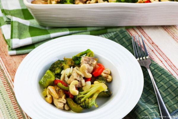 Low Carb Cashew Chicken cooked in a bowl
