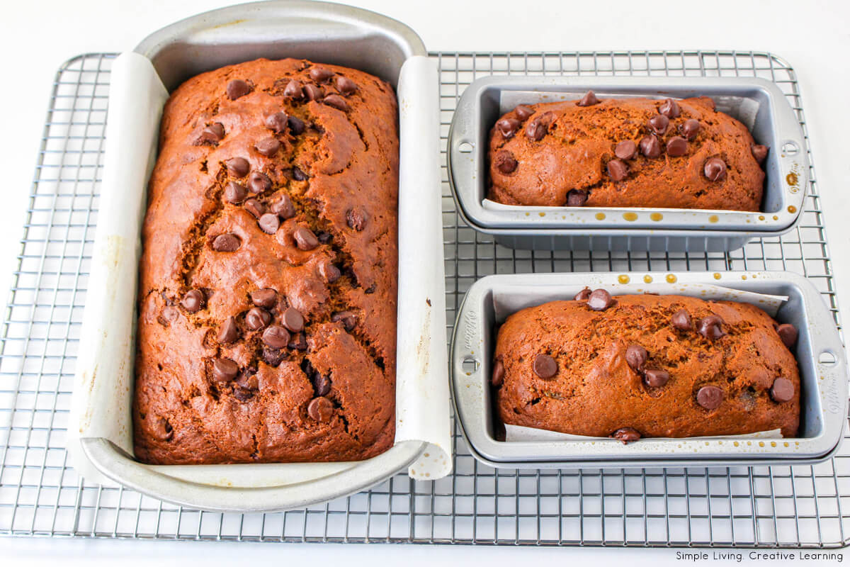 Pumpkin Banana Bread with Chocolate Chips all baked