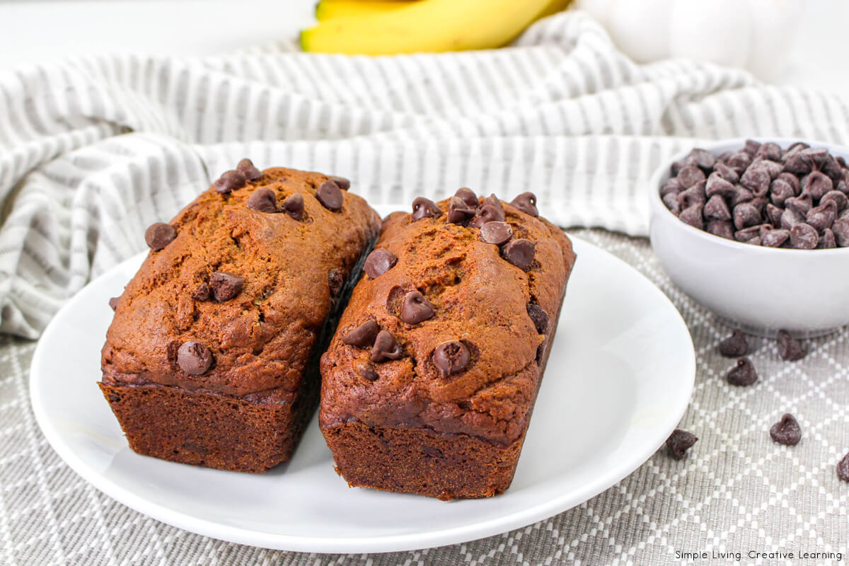 Pumpkin Banana Bread with Chocolate Chips two loaves