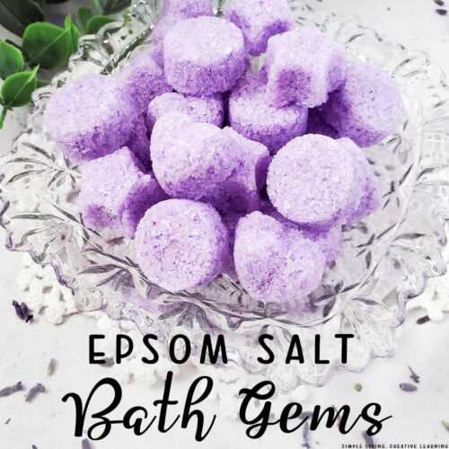 Epsom Salt Bath Gems in a glass bowl