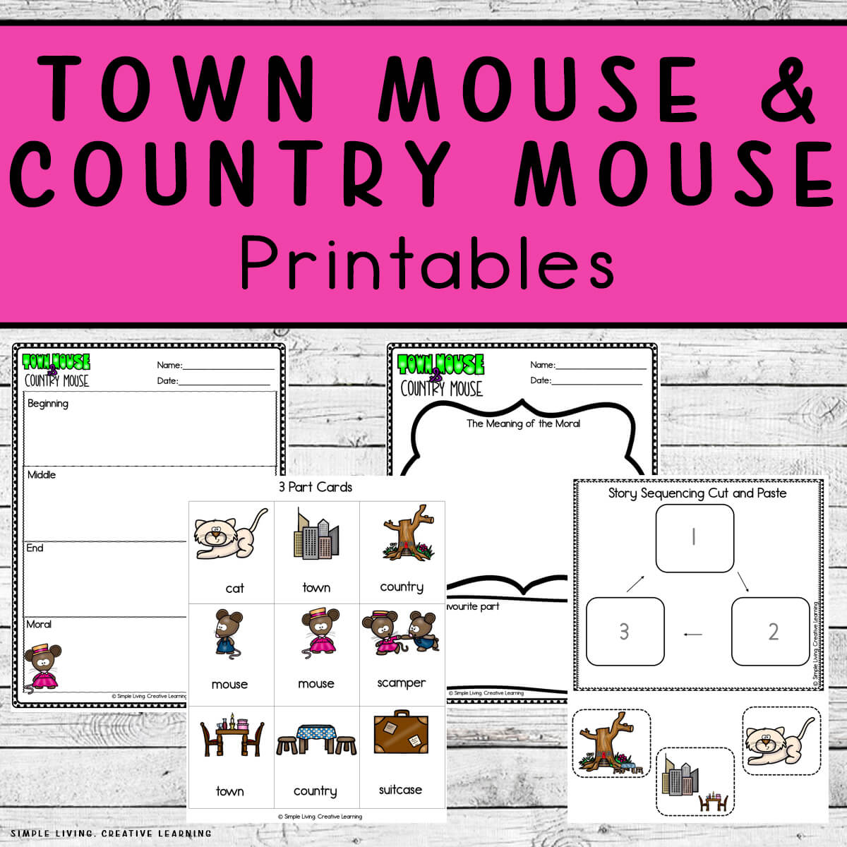Town Mouse and Country Mouse Printables four pages