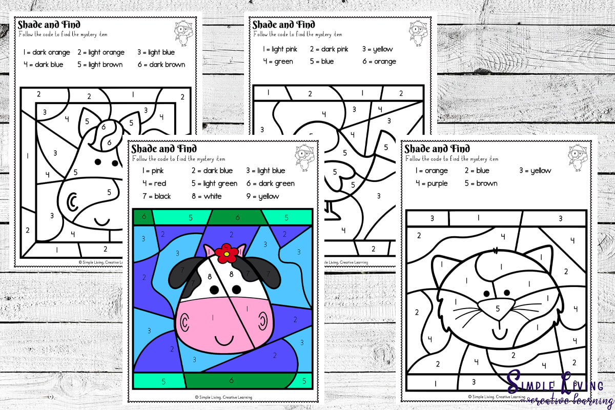 Farm Animals Colour By Code Printables one page coloured in