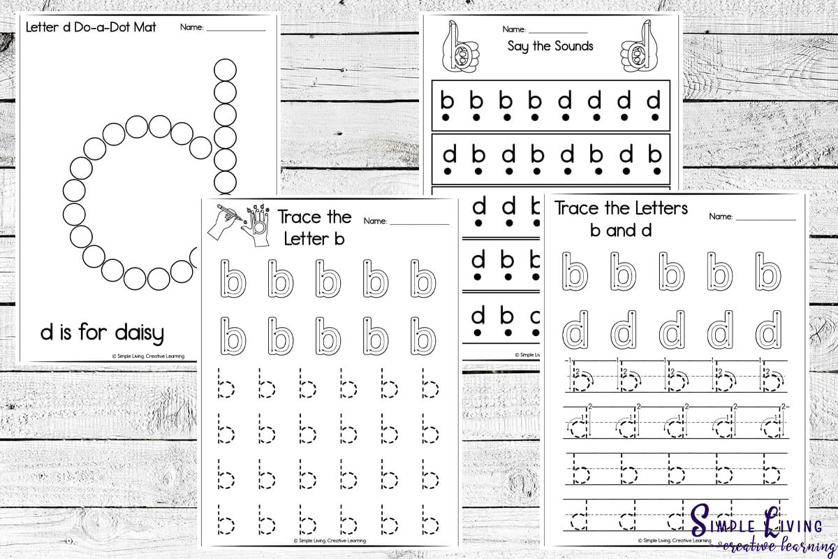 b and d Reversal Printables four pages in black and white