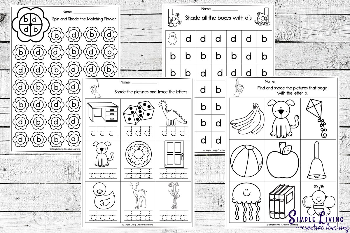 b and d Reversal Printables four learning pages