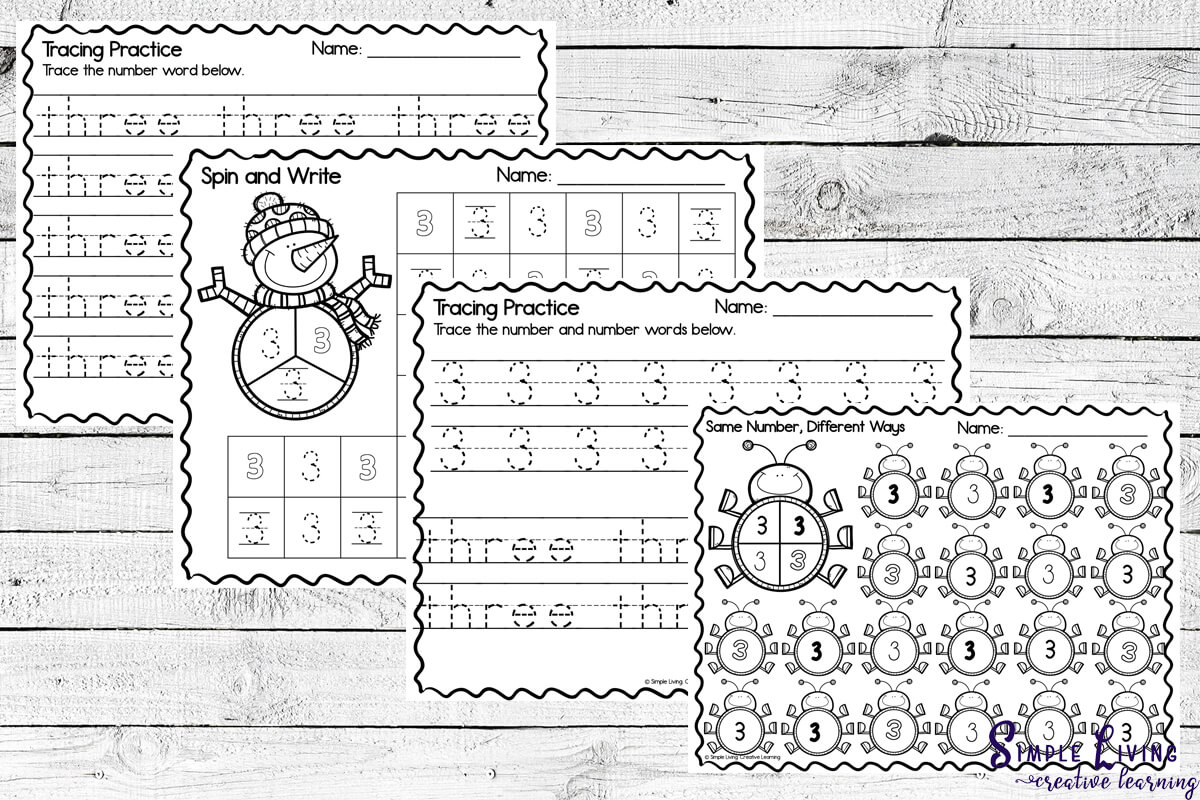 Number 3 Printables four number pages