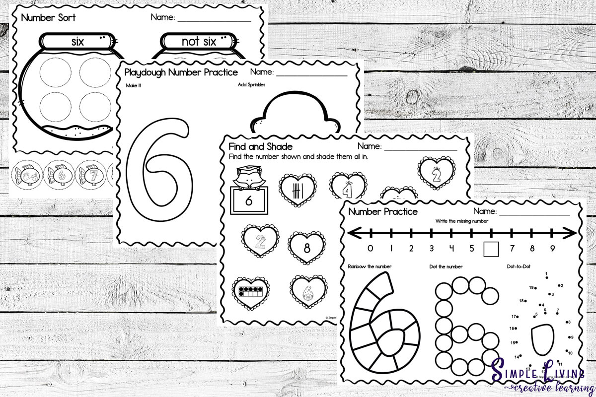 Number 6 Printables - four activity pages