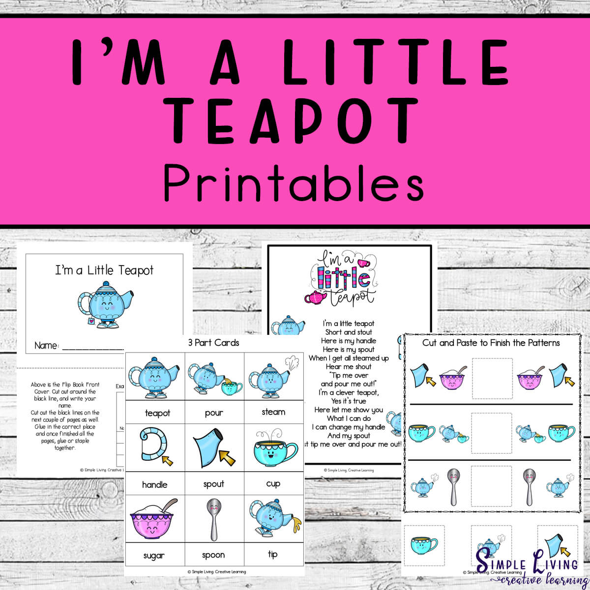 I'm a Little Teapot Printables four pages
