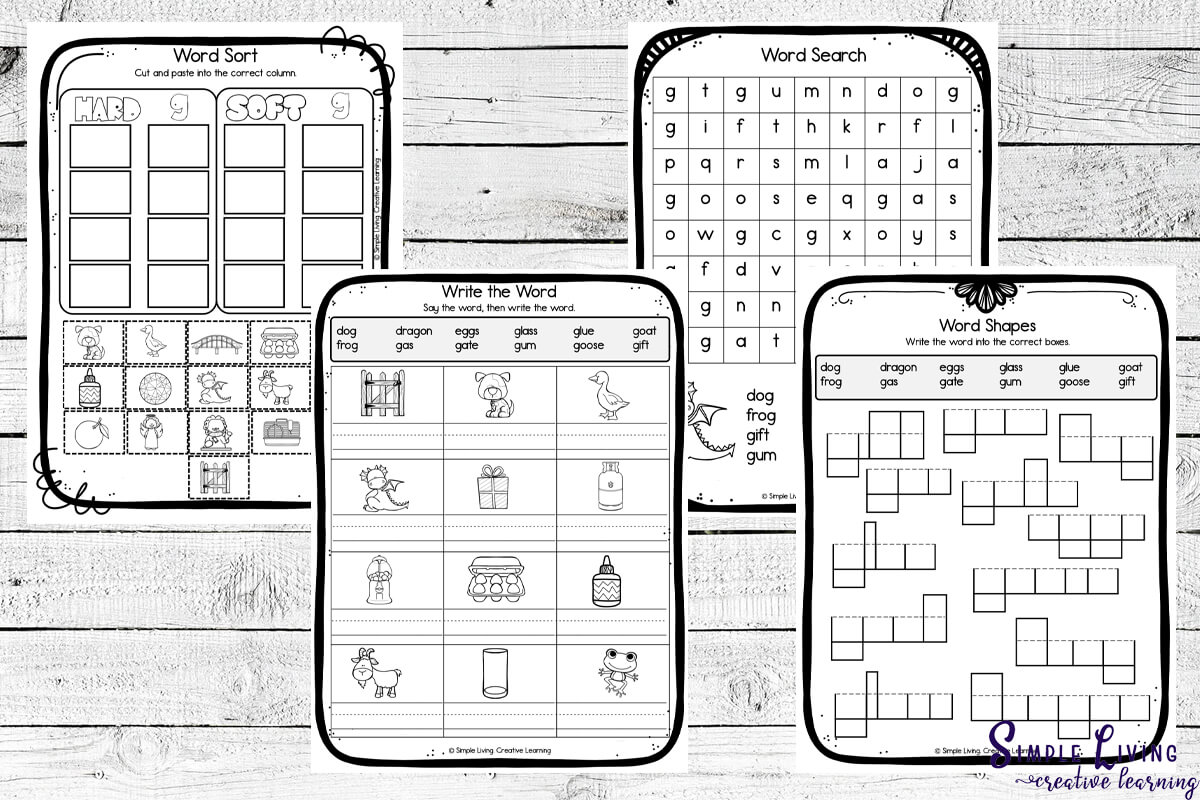 Hard G and Soft G Worksheets four activity pages