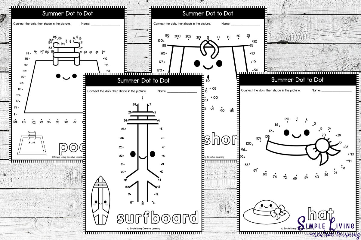 Summer Dot-to-Dot Printables an additional four pages showing different puzzles