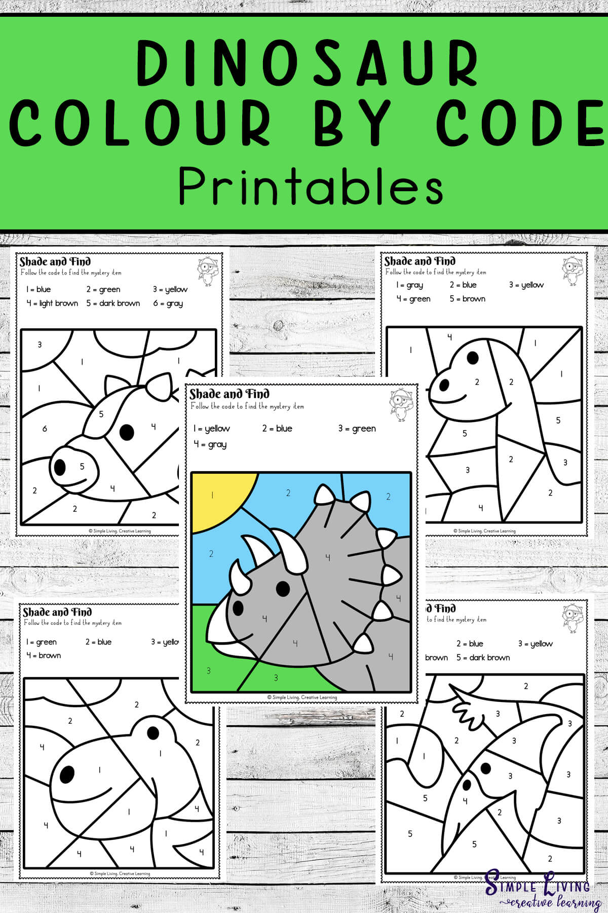 Dinosaur Colour By Code Worksheets