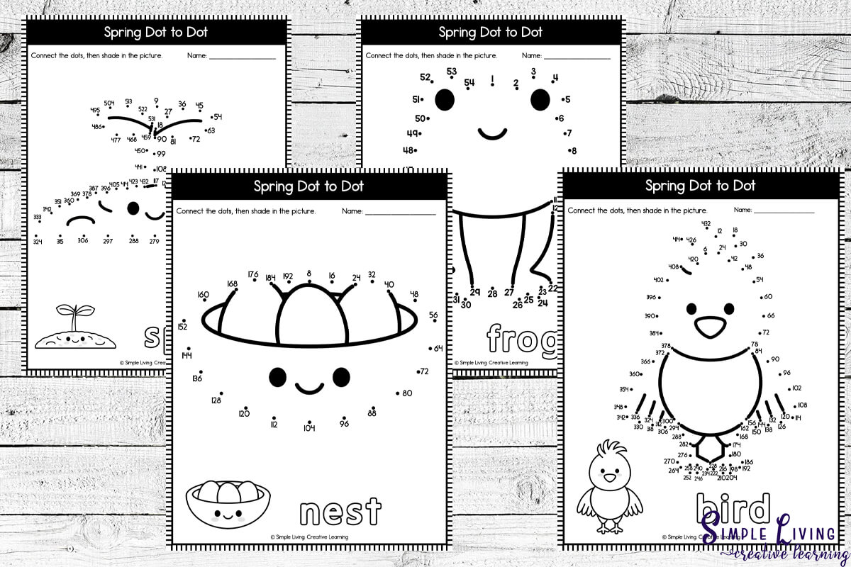 Spring Dot-to-Dot Printables four more activity pages