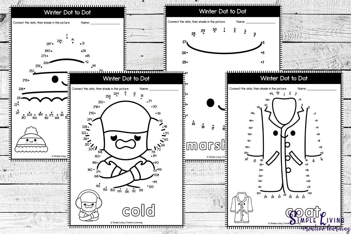 Winter Dot-to-Dot Printables - four more activity dot to dot pages