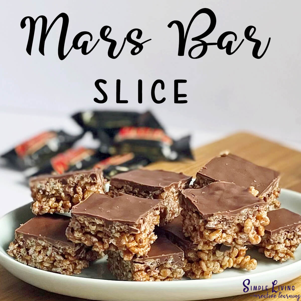 Mars Bar Slice on a plate with Mars Bars in background
