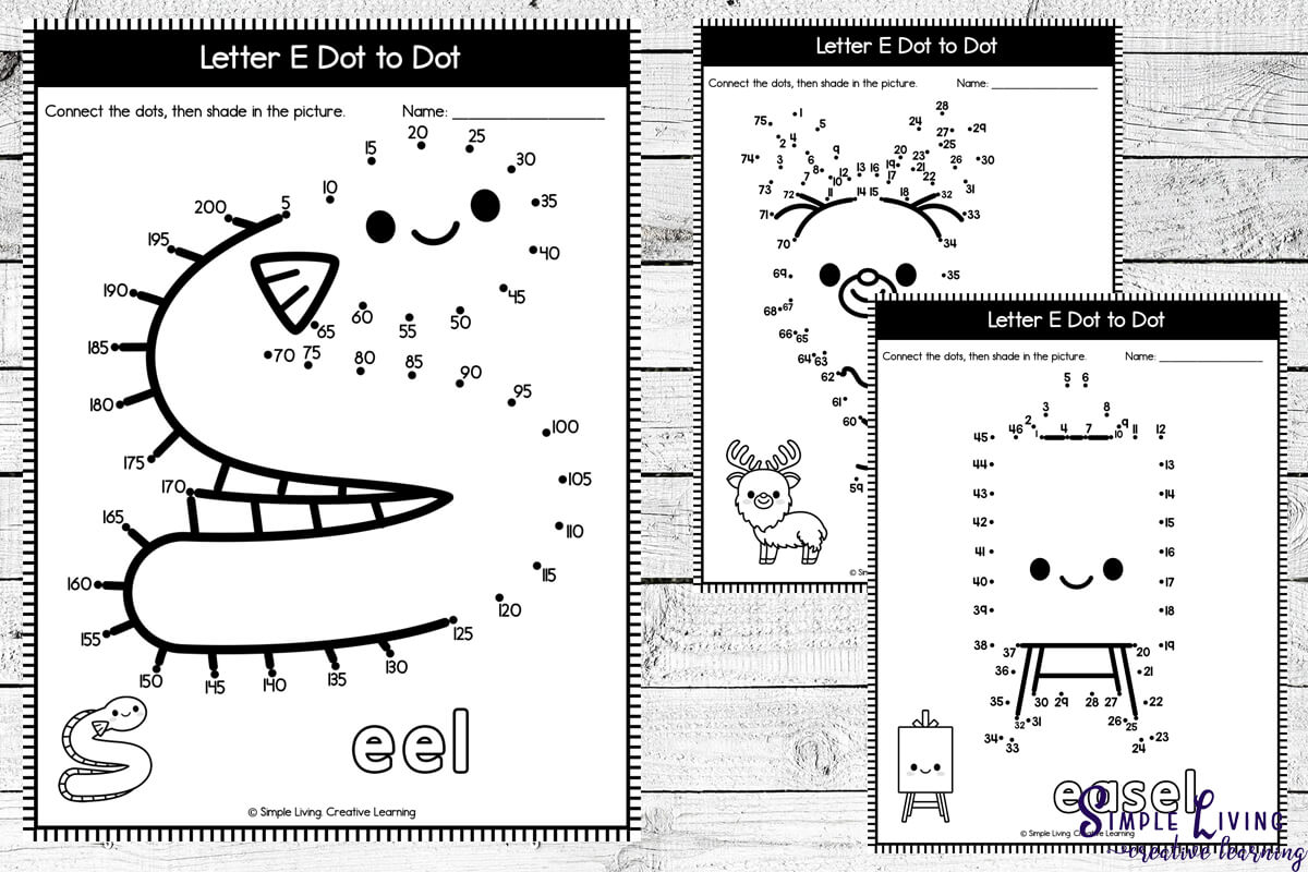 Letter E Dot-to-Dot Printables three pages