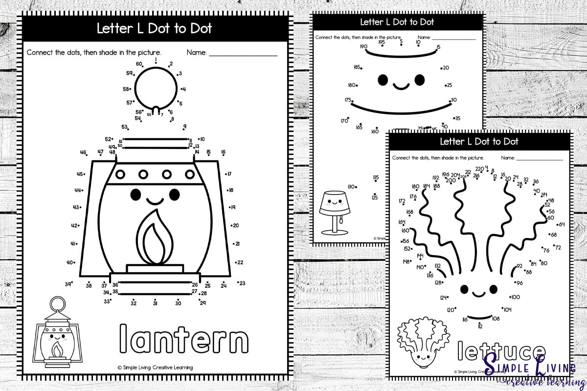 Letter L Dot-to-Dot Printables three pictures